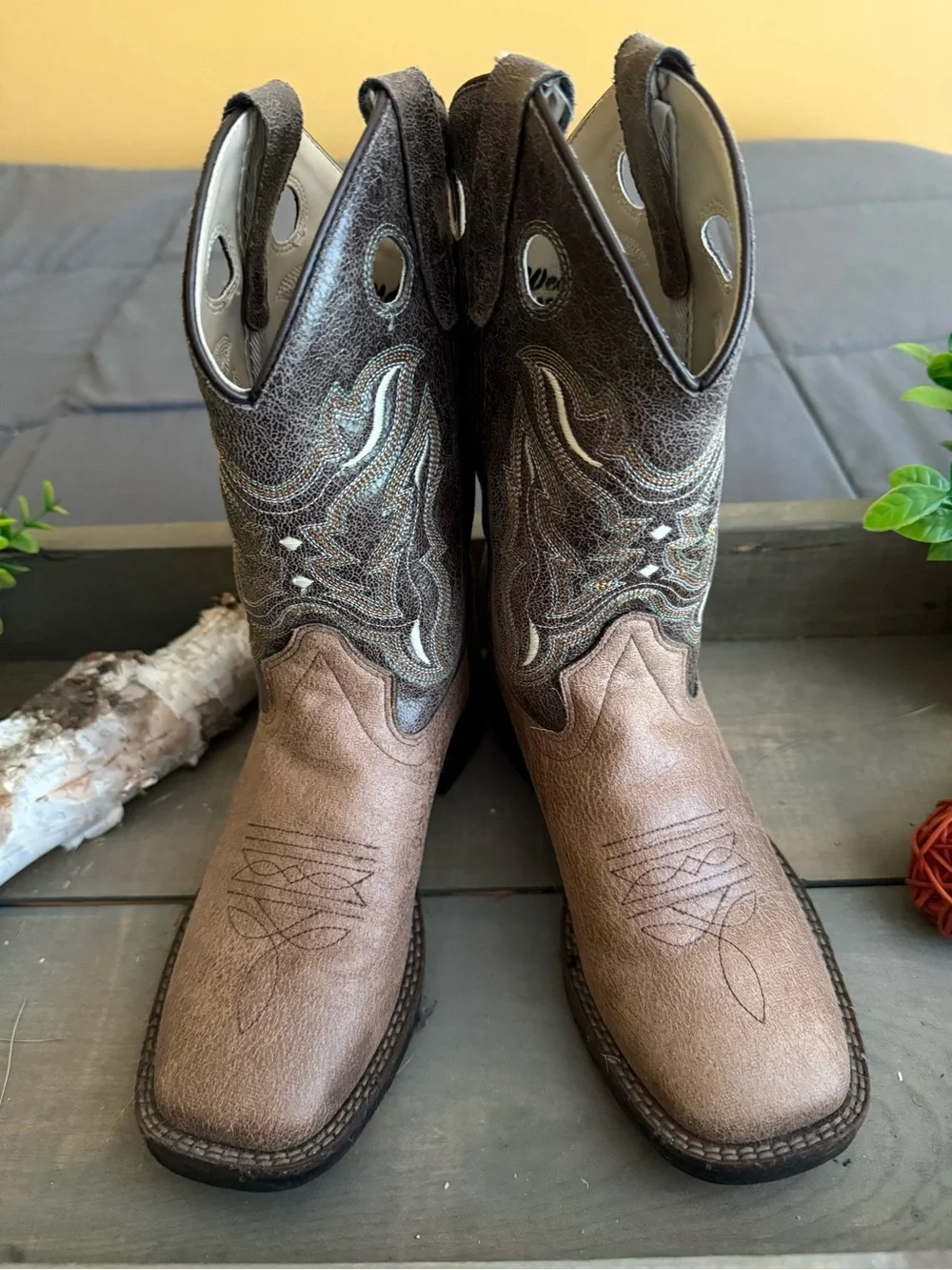 Old West Brown Western Cowboy Boots 2.5